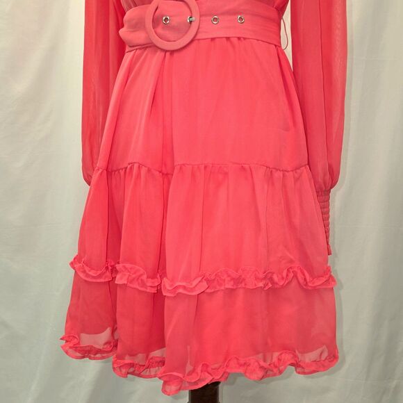 BCBGeneration Off the Shoulder Belted Ruffle Mini Dress - Coral (Size 2) - Picture 3 of 8